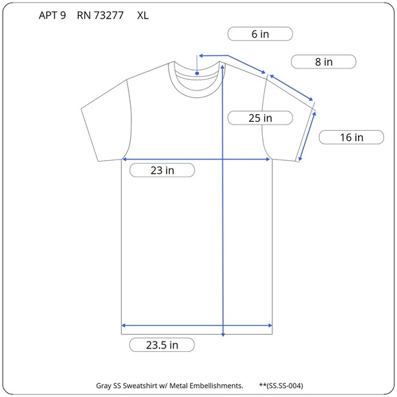 3/$10🙌 Studded Gray Short Sleeve Sweatshirt XL - Picture 15 of 15